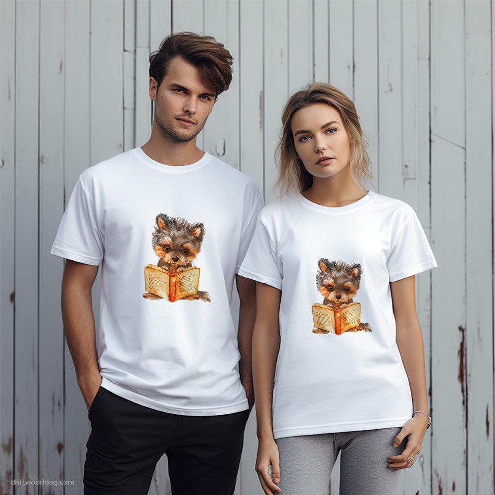 Yorkshire Terrier Reading a Book T-Shirt – Unique Dog T-Shirts for Pet Lovers