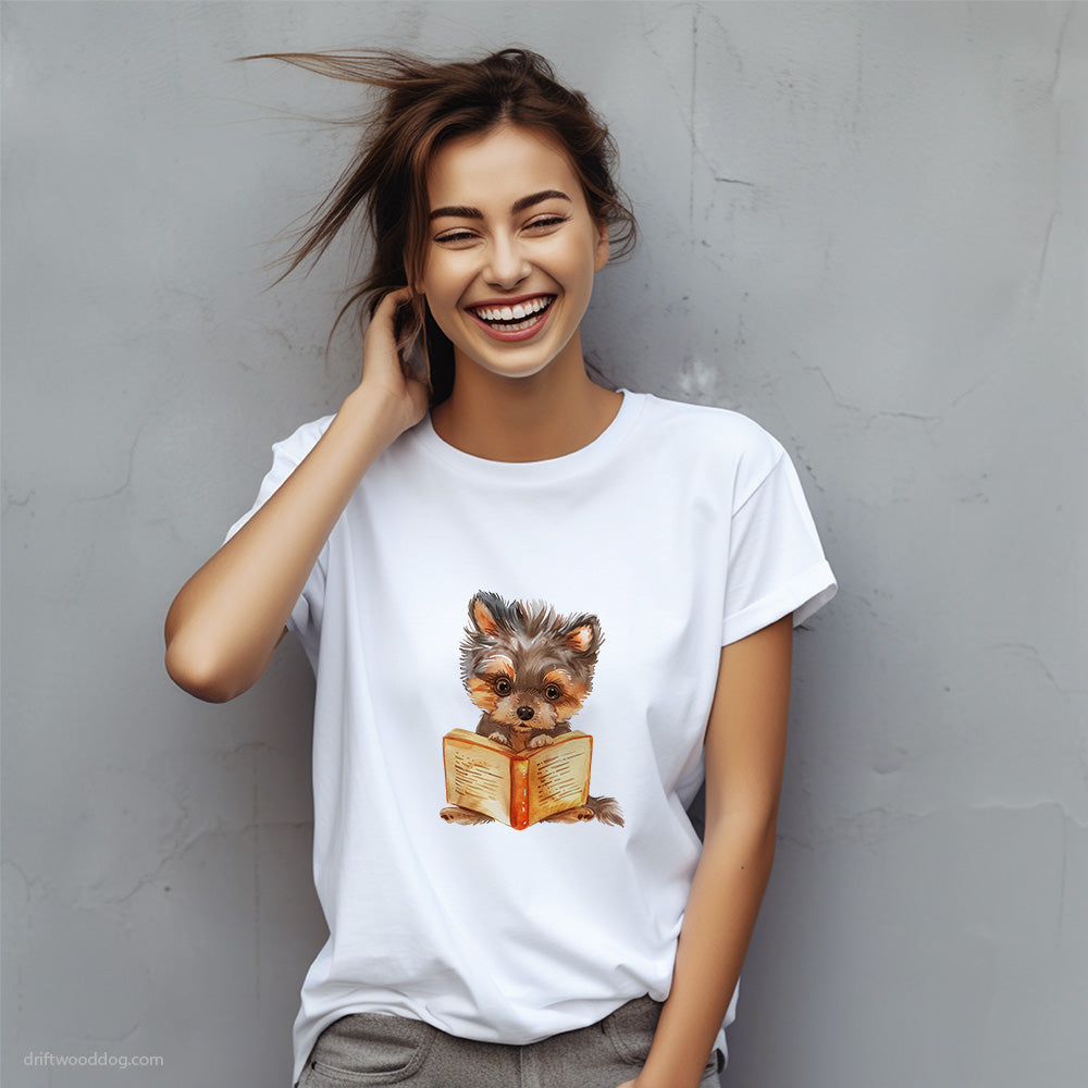 Yorkshire Terrier Reading a Book T-Shirt – Custom Dog T-Shirts for Women