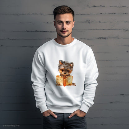 Yorkshire Terrier Reading a Book Sweatshirt – Unique Dog Sweatshirt for Men