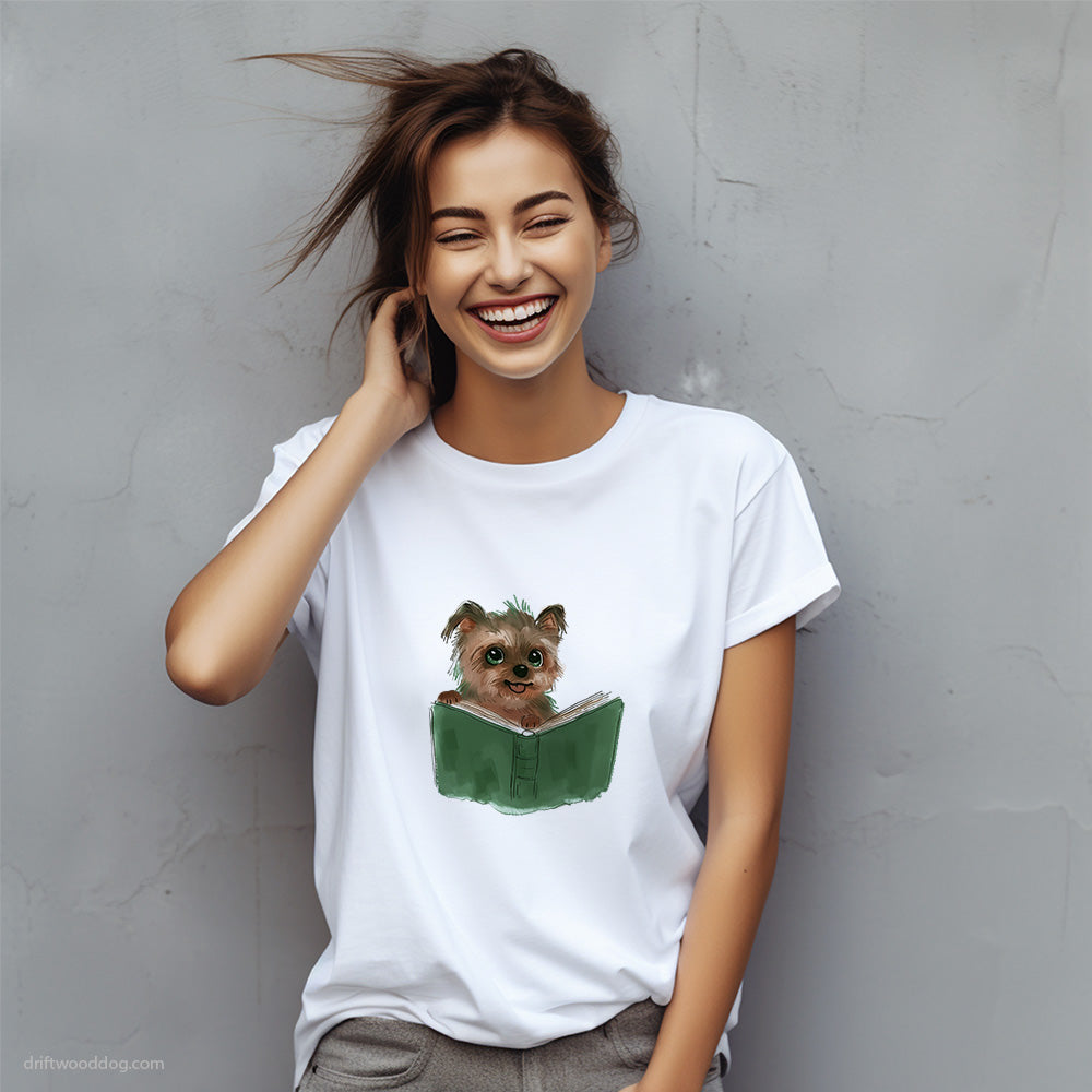 Funny Yorkshire Terrier With a Book T-Shirt – Custom Dog T-Shirts for Women