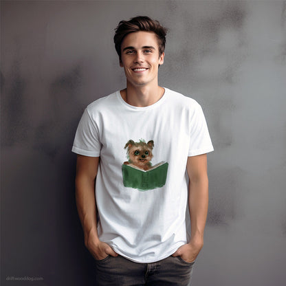 Funny Yorkshire Terrier With a Book T-Shirt – Dog Graphic Tee for Men