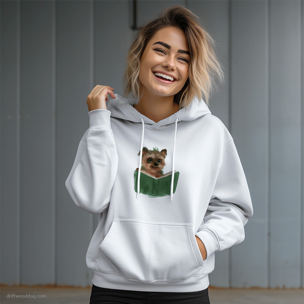 Funny Yorkshire Terrier With a Book Hoodie – Dog Graphic Hoodie for Women