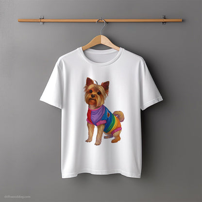 Yorkshire Terrier Wearing Rainbow Outfit T-Shirt – Unisex Tee for Dog Lovers