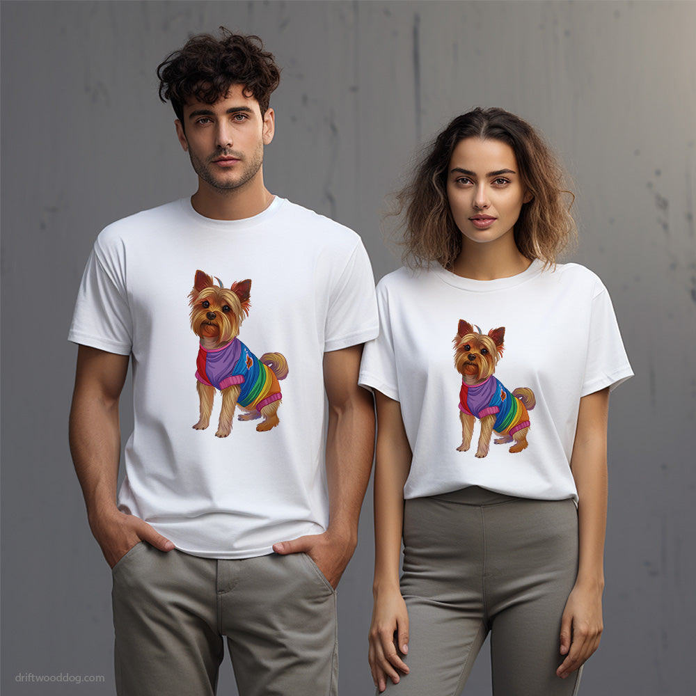 Yorkshire Terrier Wearing Rainbow Outfit T-Shirt – Unisex T-Shirt for Dog Lovers 