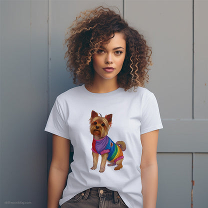 Yorkshire Terrier Wearing Rainbow Outfit T-Shirt – Dog T-Shirt for Women