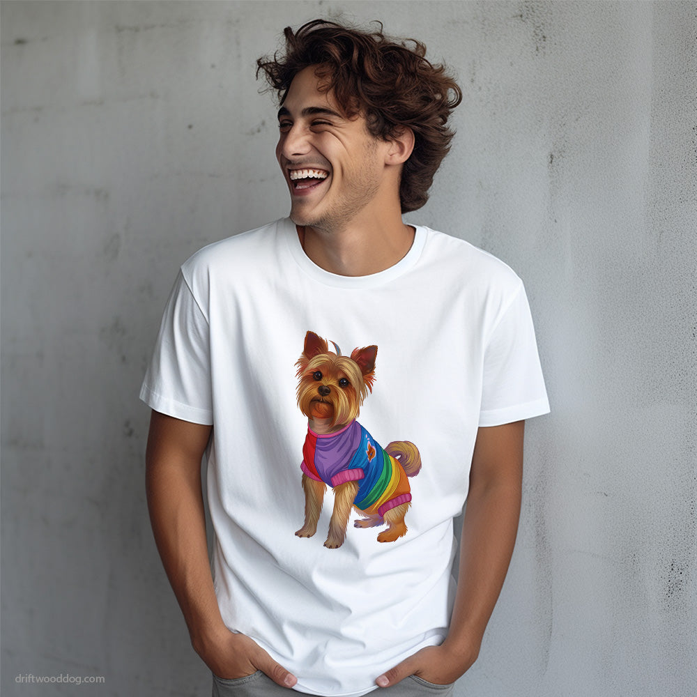 Yorkshire Terrier Wearing Rainbow Outfit T-Shirt – Dog T-Shirt for Men