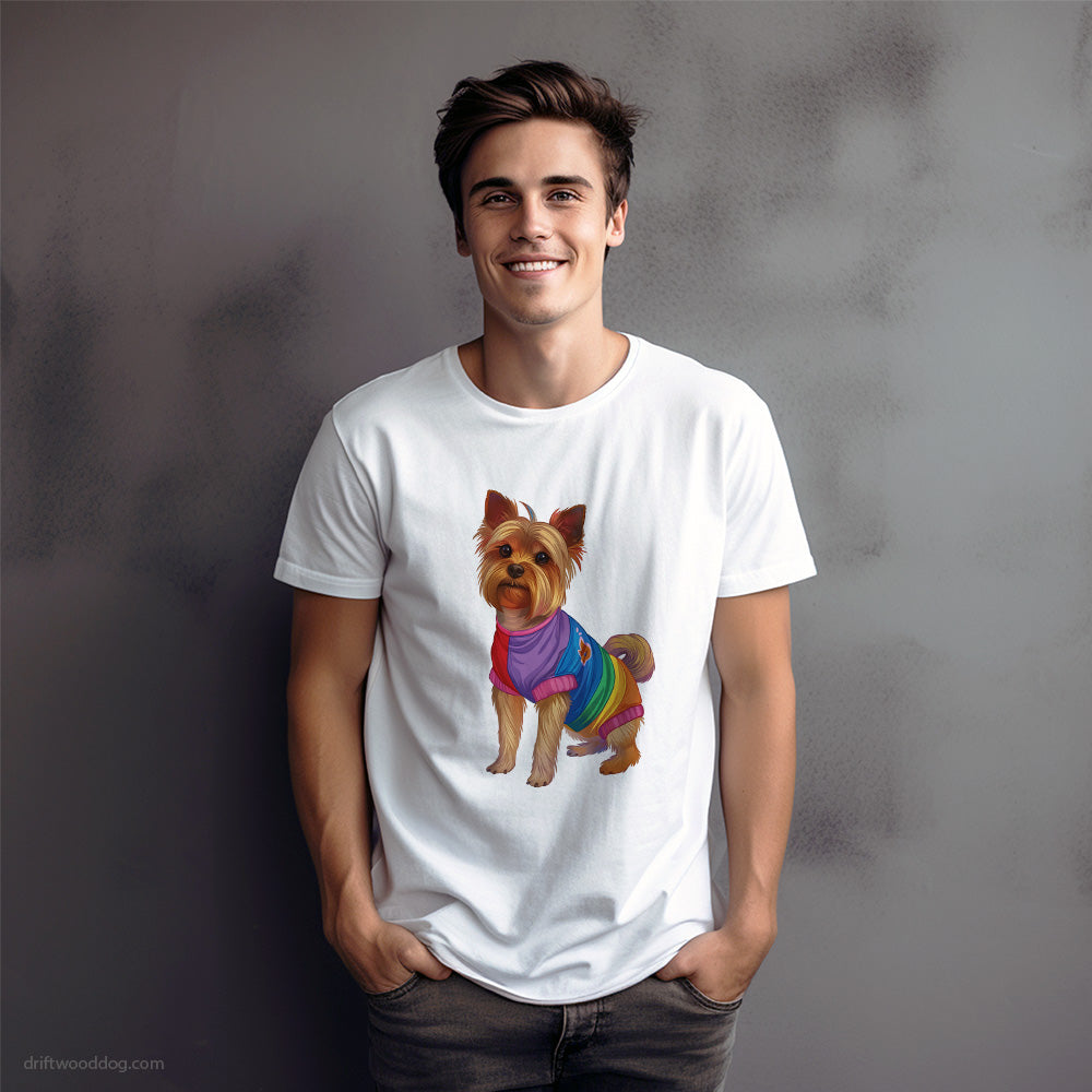 Yorkshire Terrier Wearing Rainbow Outfit T-Shirt – Dog Graphic Tee for Men