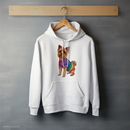 Yorkshire Terrier Wearing Rainbow Outfit Hoodie – Unisex Hoodie for Dog Lovers