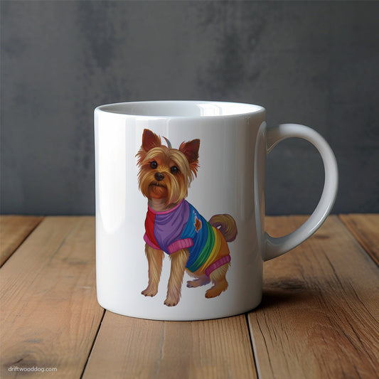 Yorkshire Terrier Wearing Rainbow Outfit Mug – Unique Dog Cups | Dog-Themed Mugs