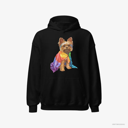 Yorkshire Terrier Hoodie – Men Black Hoodie Classic – Ready for Pride (on White Background)