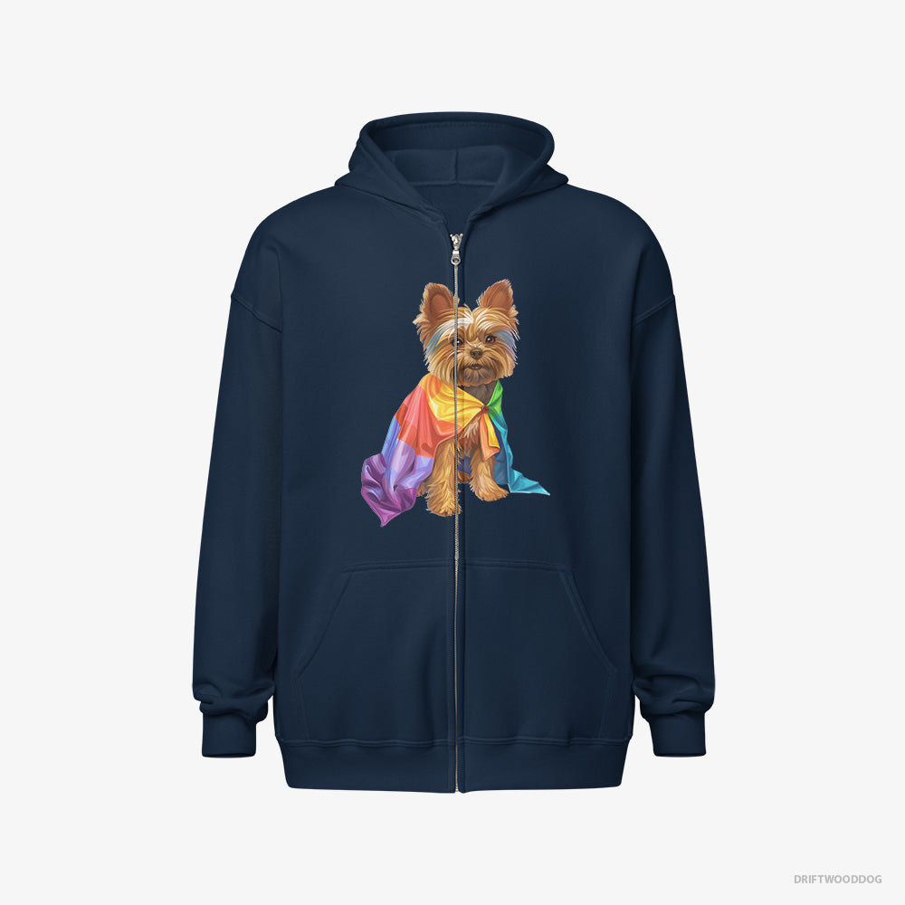 Yorkshire Terrier Hoodie – Men Navy Hoodie Full-Zip – Ready for Pride (on White Background)