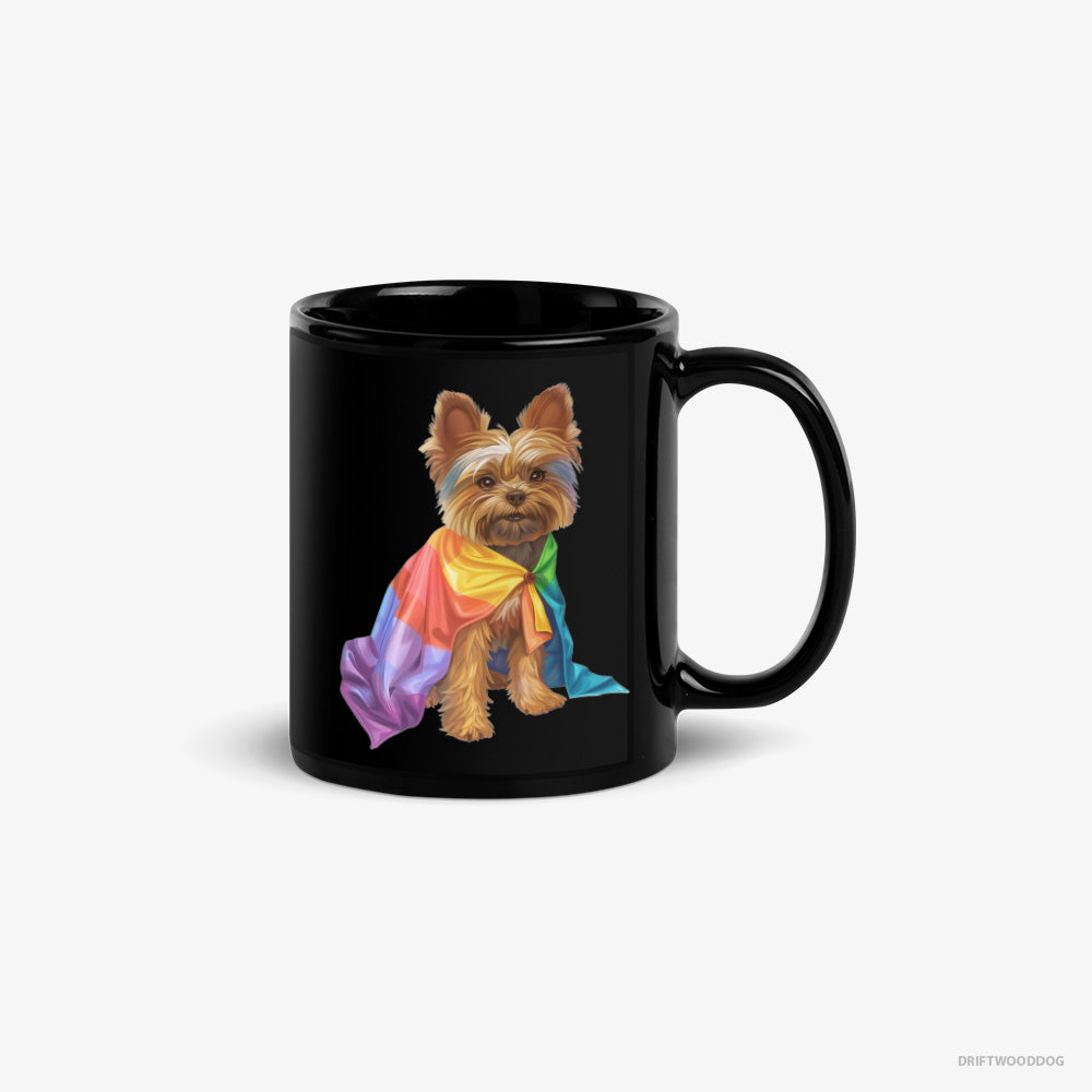 Yorkshire Terrier Mug – Unisex Black Mug Classic – Ready for Pride (on White Background)