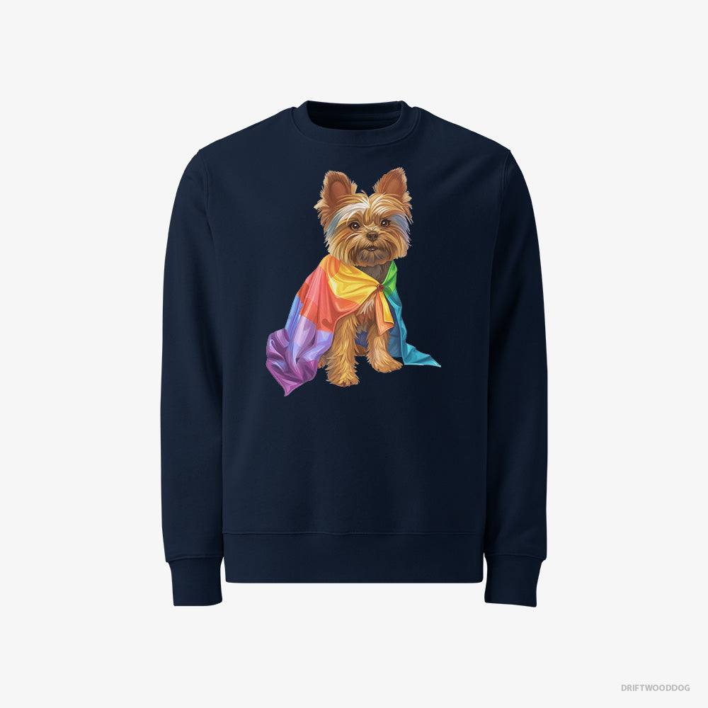 Yorkshire Terrier Sweatshirt – Men Navy Sweatshirt Classic – Ready for Pride (on White Background)