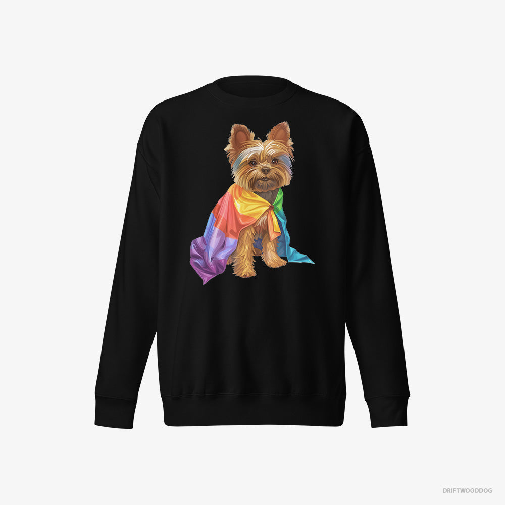 Yorkshire Terrier Sweatshirt – Women Black Sweatshirt Eco-Friendly – Ready for Pride (on White Background)