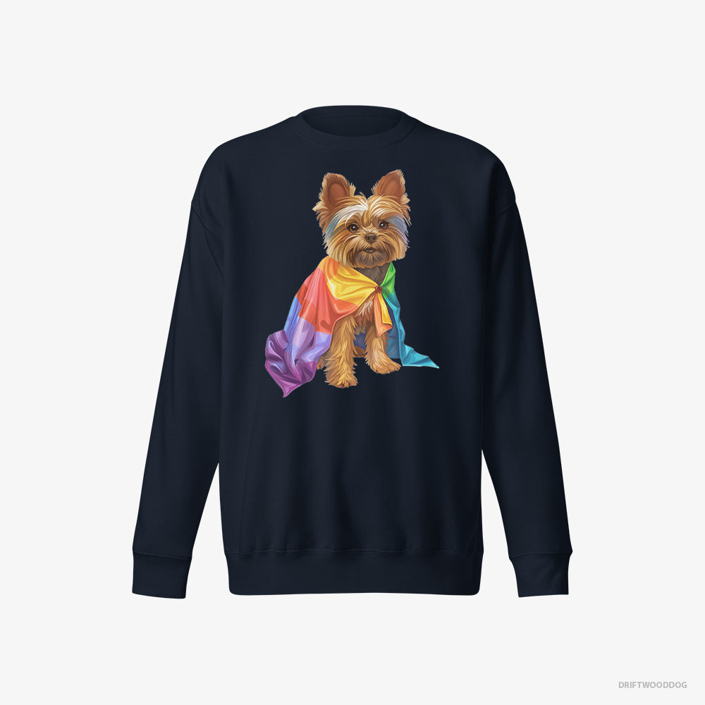 Yorkshire Terrier Sweatshirt – Men Navy Sweatshirt Eco-Friendly – Ready for Pride (on White Background)