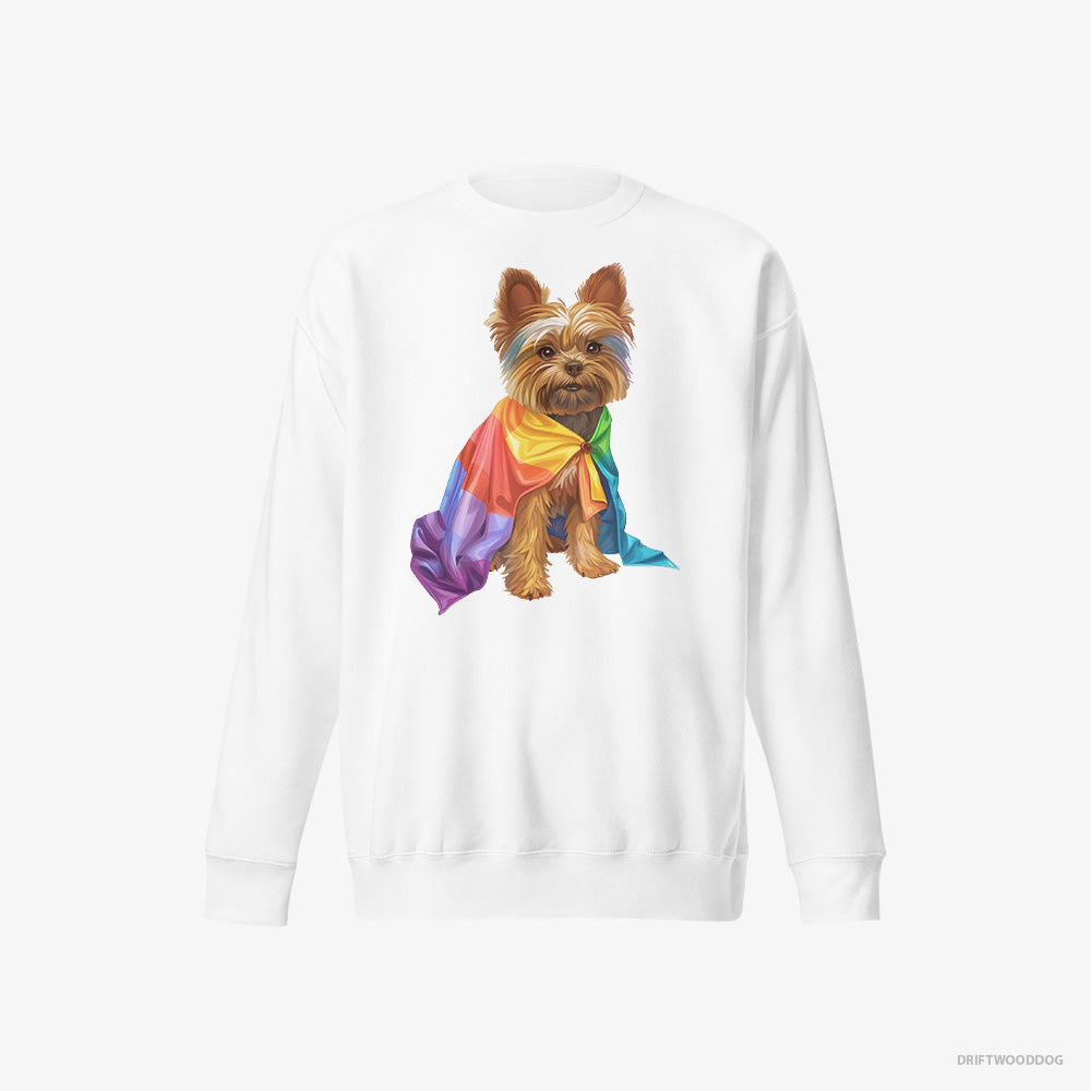 Yorkshire Terrier Sweatshirt – Men White Sweatshirt Eco-Friendly – Ready for Pride (on White Background)