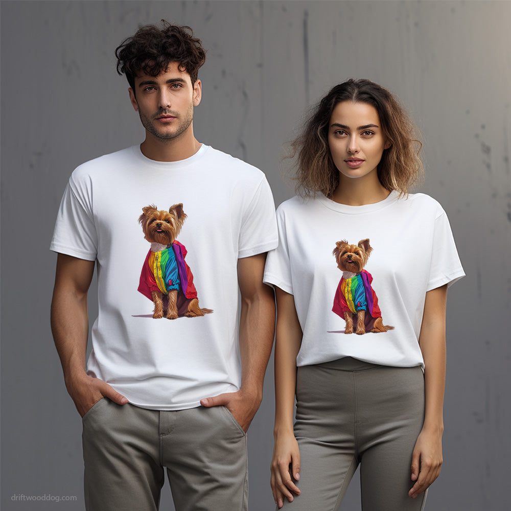 Proud Yorkshire Terrier Dressed in a Rainbow T-Shirt – Unisex T-Shirt for Dog Lovers 