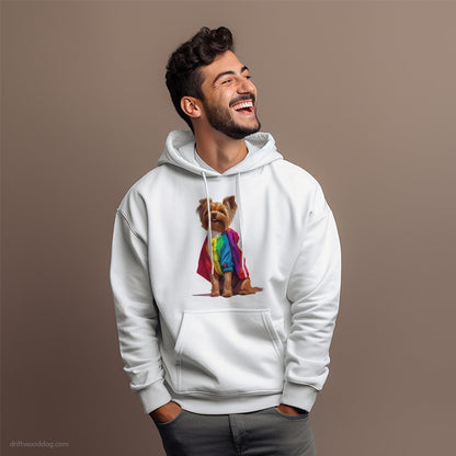 Proud Yorkshire Terrier Dressed in a Rainbow Hoodie – Dog Hoodies for Men