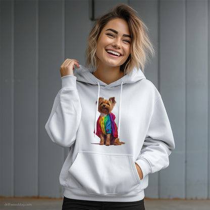 Proud Yorkshire Terrier Dressed in a Rainbow Hoodie – Dog Graphic Hoodie for Women