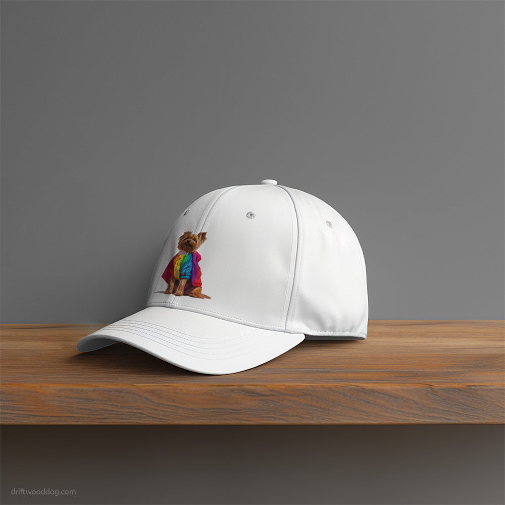 Proud Yorkshire Terrier Dressed in a Rainbow Hat – Unisex Hat for Dog Owners