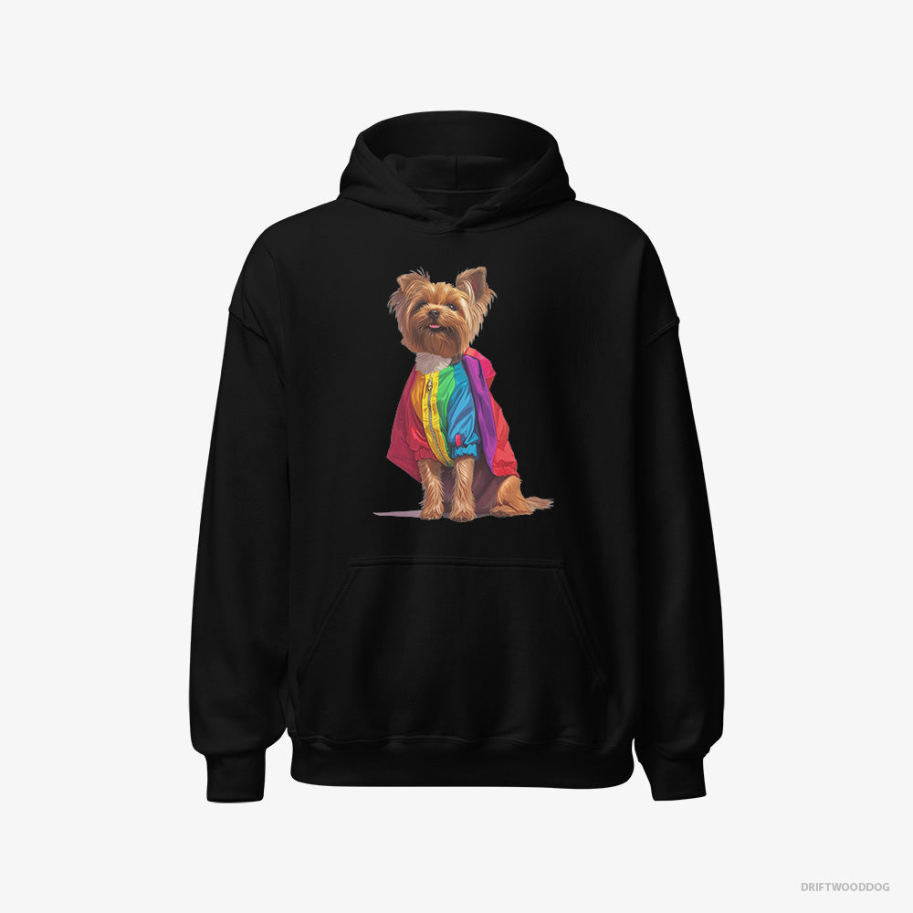 Yorkshire Terrier Hoodie – Men Black Hoodie Classic – Dressed in a Rainbow (on White Background)