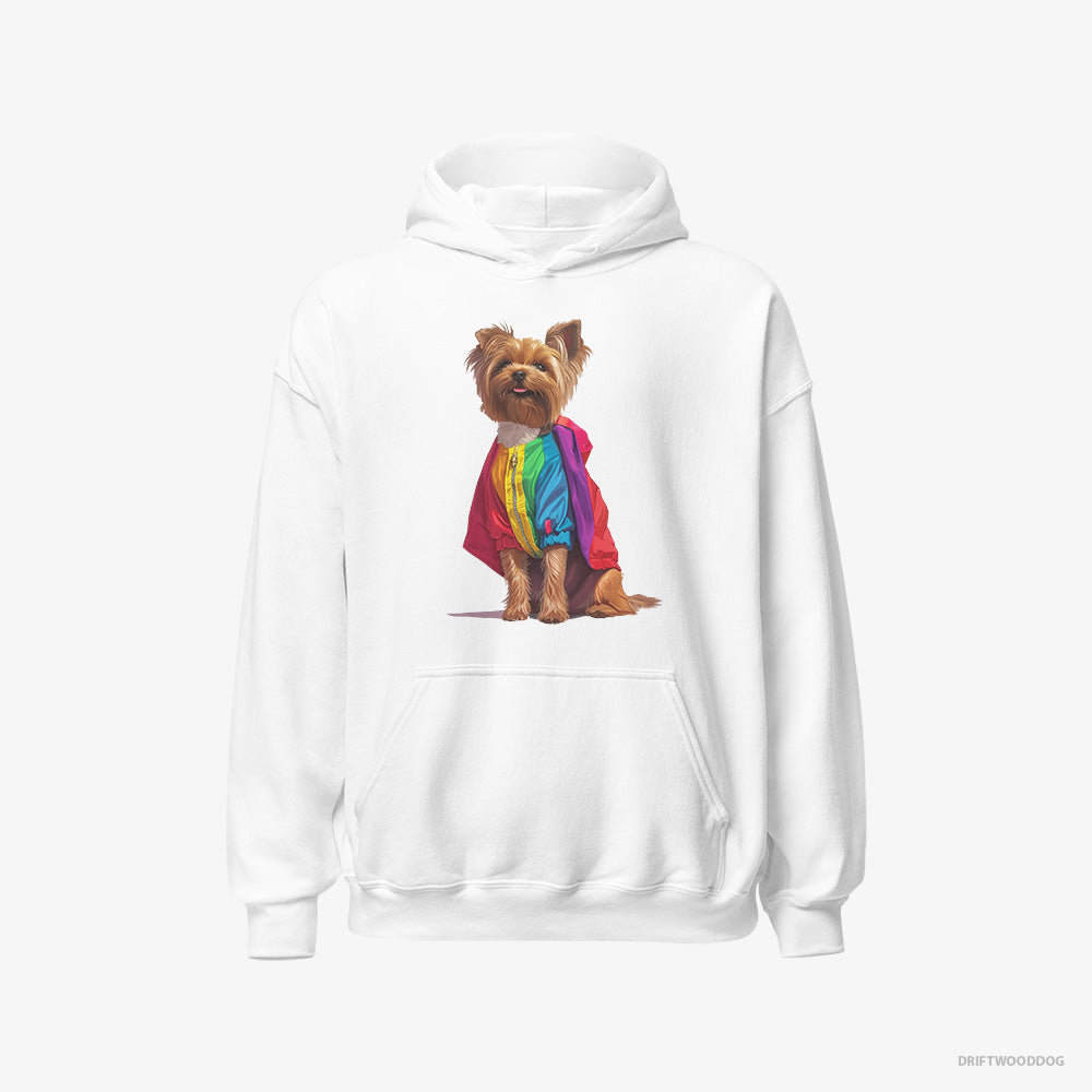 Yorkshire Terrier Hoodie – Men White Hoodie Classic – Dressed in a Rainbow (on White Background)