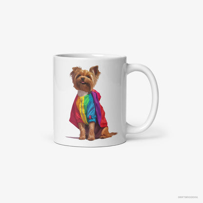 Yorkshire Terrier Dressed in a Rainbow White Mug