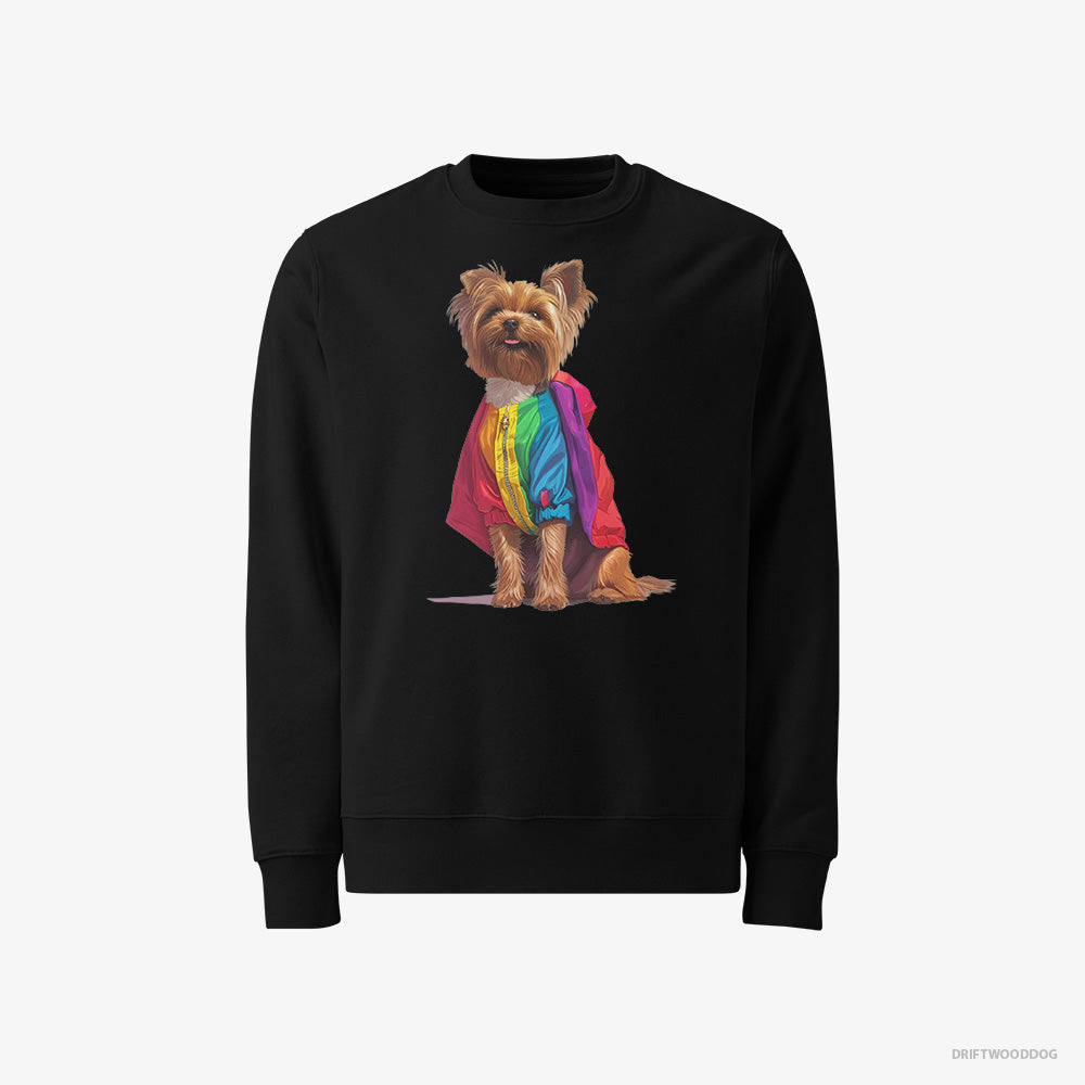 Yorkshire Terrier Sweatshirt – Men Black Sweatshirt Classic – Dressed in a Rainbow (on White Background)