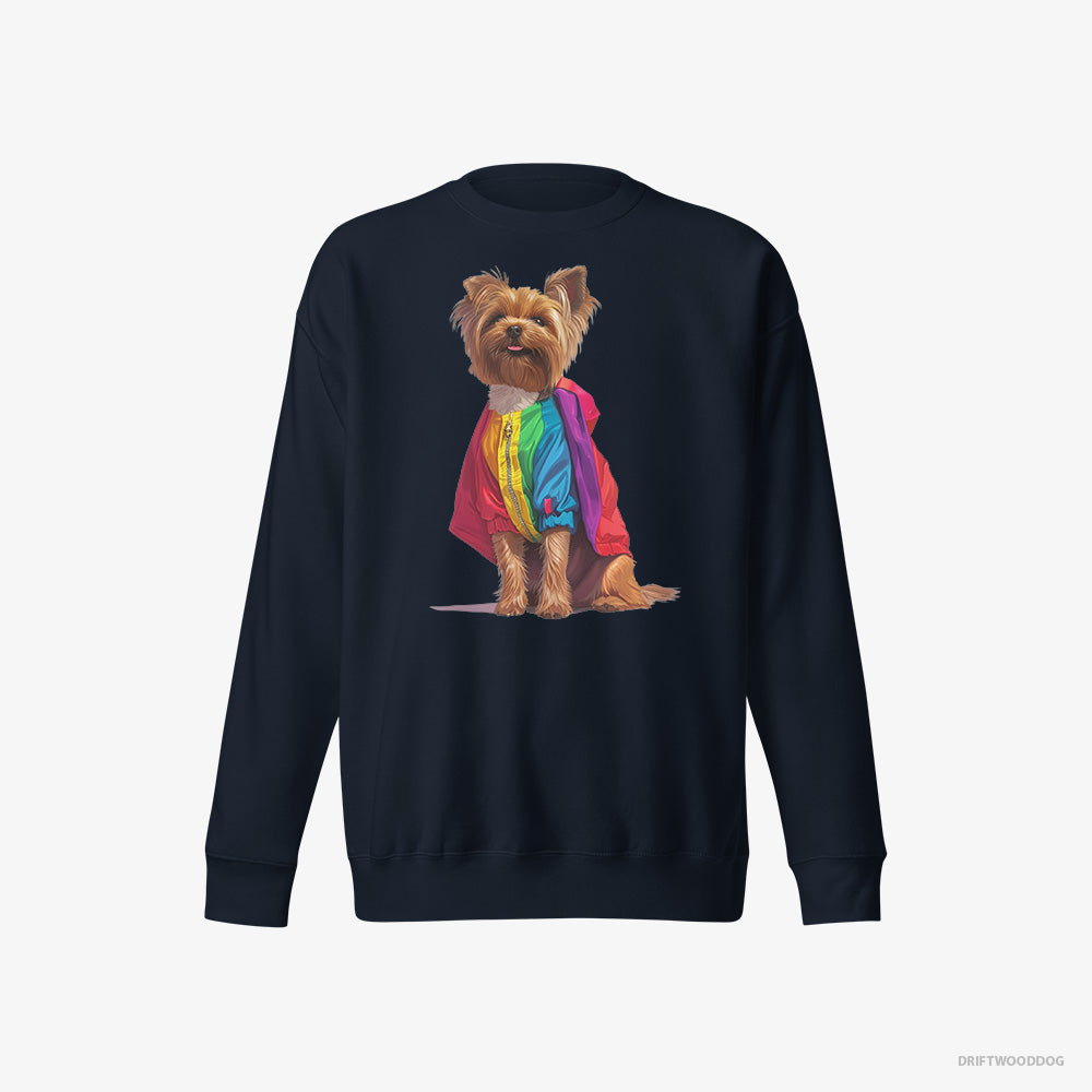 Proud Yorkshire Terrier Dressed in a Rainbow – Men's Sweatshirt Navy Eco – Eco-Friendly