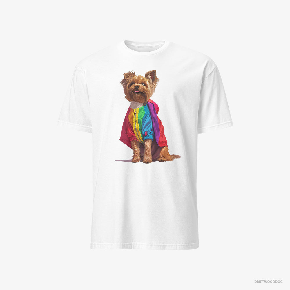 Yorkshire Terrier T-Shirt – Men White T-Shirt Classic – Dressed in a Rainbow (on White Background)