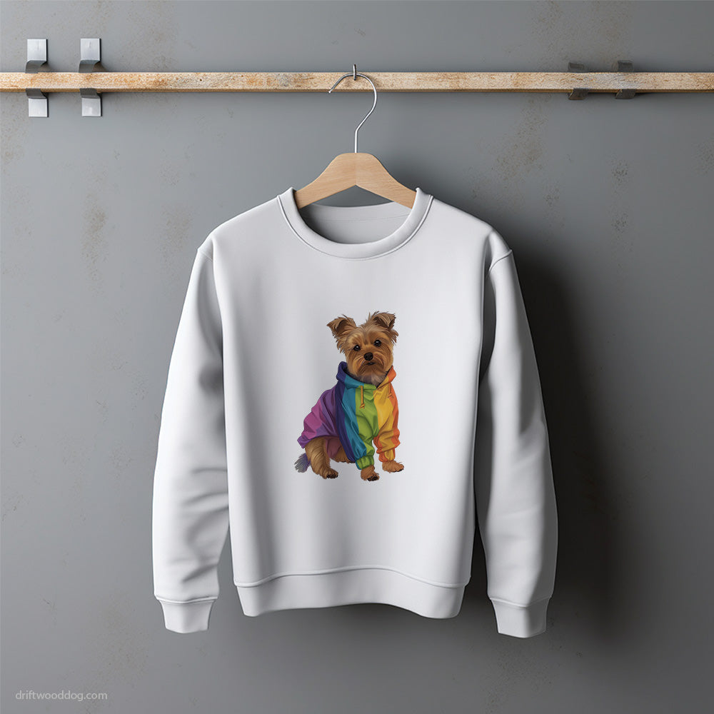 Rainbow Yorkshire Terrier Ready for Pride Sweatshirt – Unisex Sweatshirt for Dog Lovers