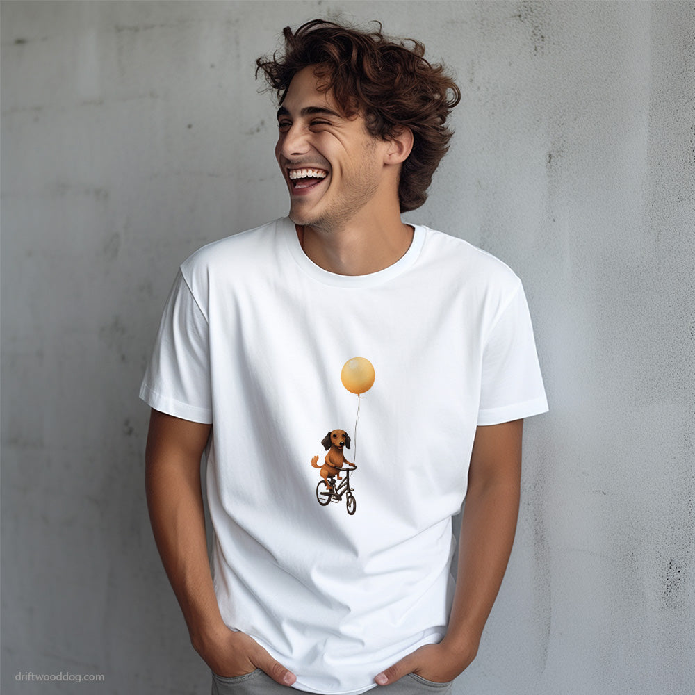 Small Dachshund Riding a Bicycle with a Balloon T-Shirt – Dog T-Shirt for Men