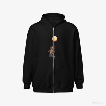 Dachshund Riding a Bicycle with a Balloon Black Hoodie