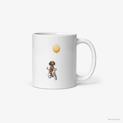 Dachshund Riding a Bicycle with a Balloon White Mug