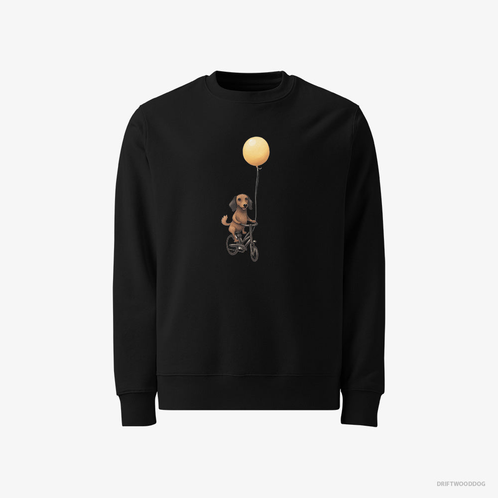 Dachshund Sweatshirt – Men Black Sweatshirt Classic – Riding a Bicycle with a Balloon (on White Background)