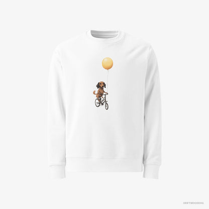 Dachshund Riding a Bicycle with a Balloon White Sweatshirt