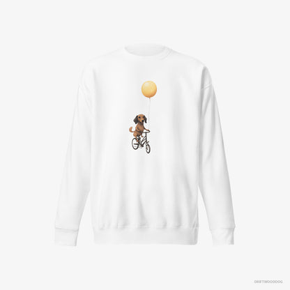 Dachshund Riding a Bicycle with a Balloon White Sweatshirt