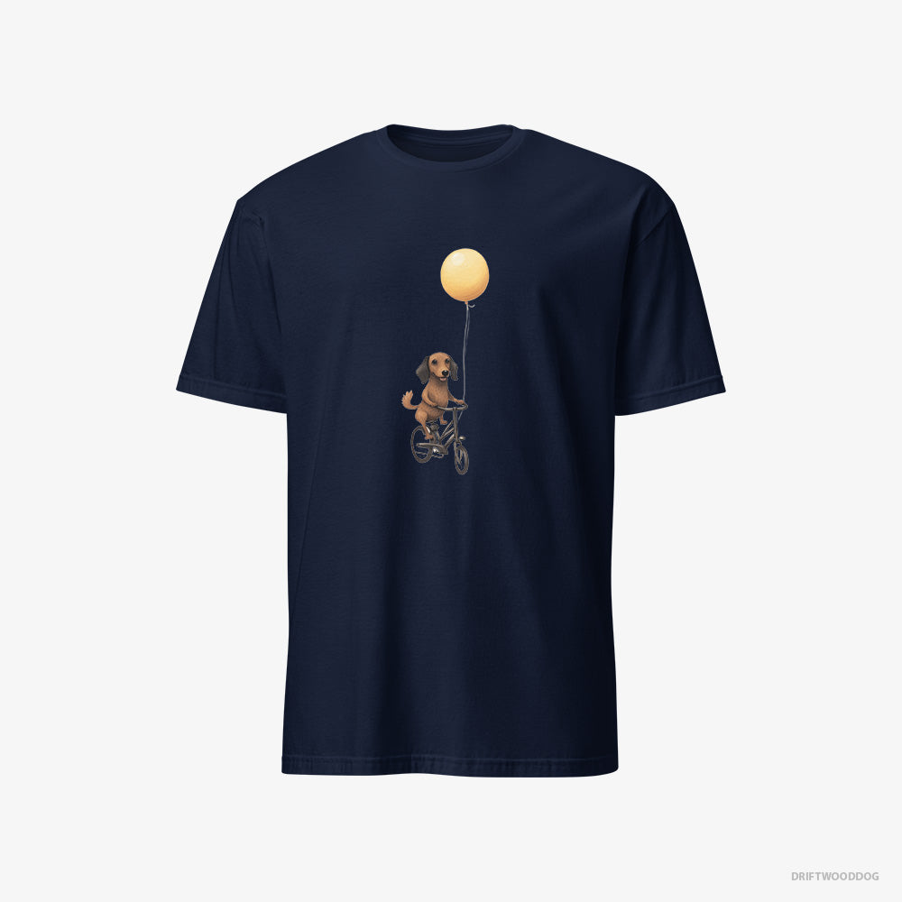 Dachshund T-Shirt – Men Navy T-Shirt Classic – Riding a Bicycle with a Balloon (on White Background)