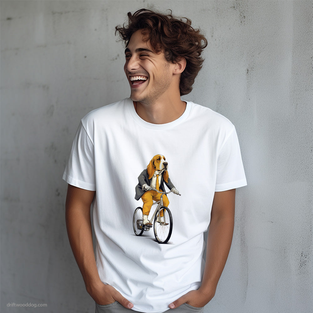 Serious Basset Hound Riding a Bicycle T-Shirt – Dog T-Shirt for Men