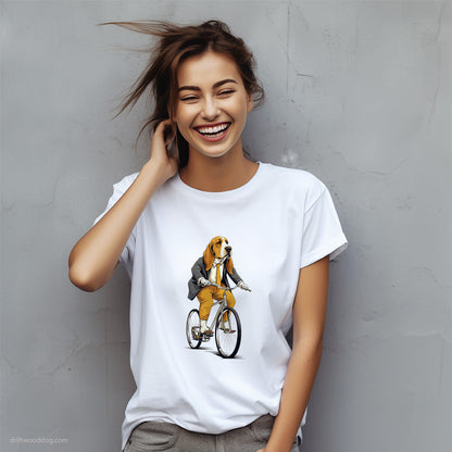 Serious Basset Hound Riding a Bicycle T-Shirt – Custom Dog T-Shirts for Women