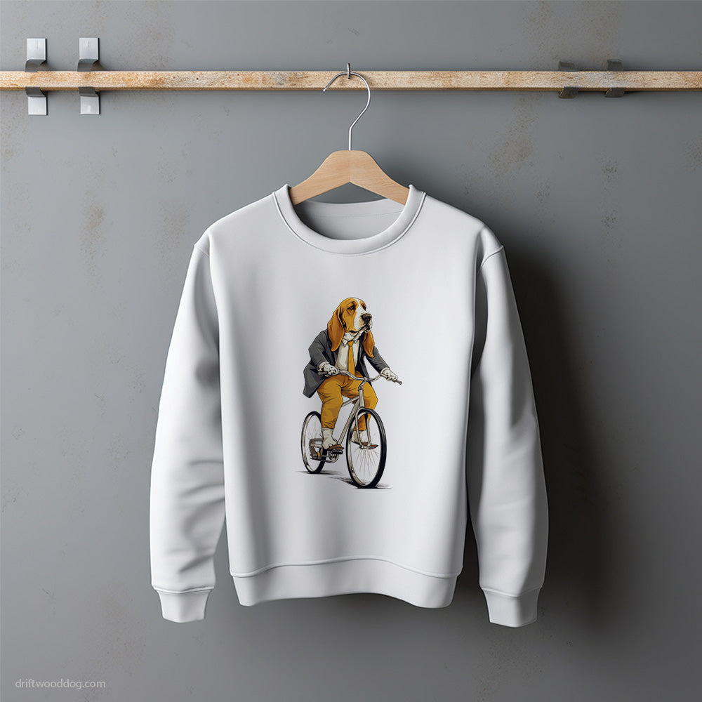 Serious Basset Hound Riding a Bicycle Sweatshirt – Unisex Sweatshirt for Dog Lovers