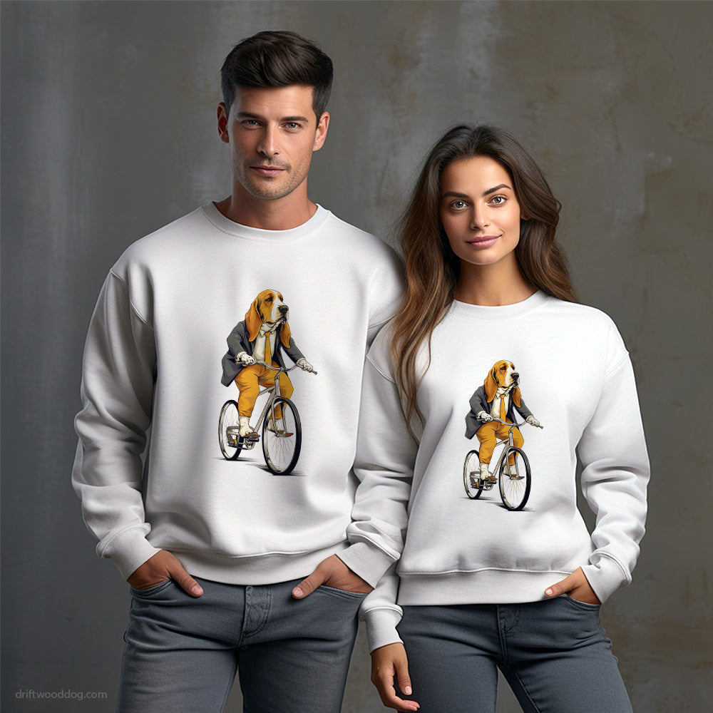 Serious Basset Hound Riding a Bicycle Sweatshirt – Unisex Sweatshirt for Dog Owners