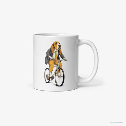 Basset Hound Riding a Bicycle White Mug