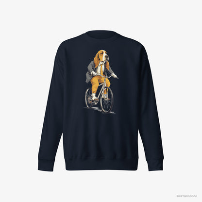 Basset Hound Riding a Bicycle Navy Sweatshirt