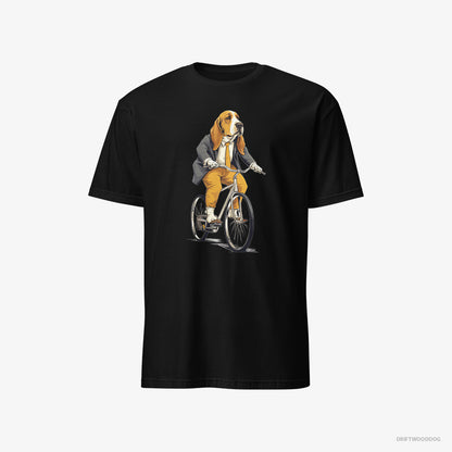 Basset Hound Riding a Bicycle Black T-Shirt