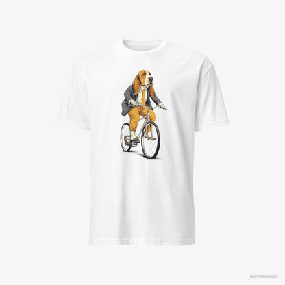 Basset Hound Riding a Bicycle White T-Shirt