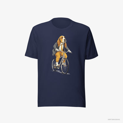 Basset Hound Riding a Bicycle Navy T-Shirt