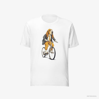 Basset Hound Riding a Bicycle White T-Shirt