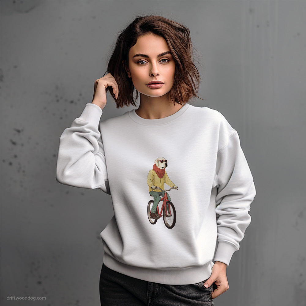 Stylish Labrador Retriever Riding a Bicycle Sweatshirt – Dog-Themed Gifts for Dog Lovers