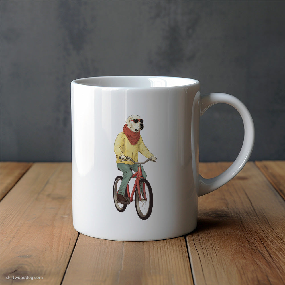 Stylish Labrador Retriever Riding a Bicycle Mug – Unique Dog Cups | Dog-Themed Mugs